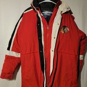 Vtg Chicago Blackhawks Starter Puffer Jacket Mens Large Pullover Coat NHL Hockey